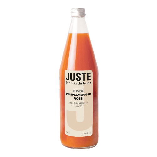 Bouteille en verre de jus de pamplemousse rose de couleur orange rose 75 cl de face -  Juste le Choix du Fruit