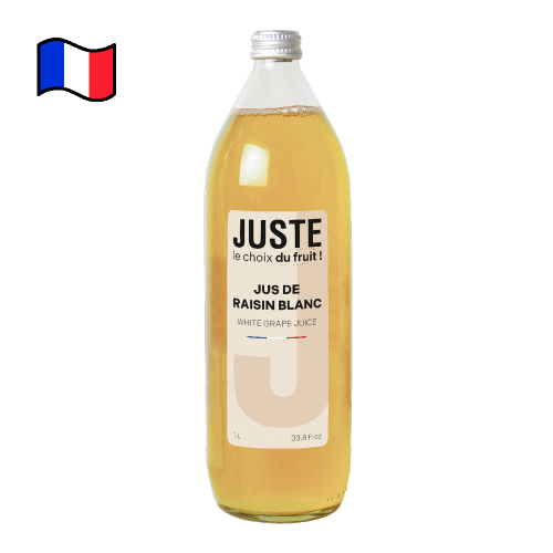 Bouteille en verre de jus de raisin blanc de couleur jaune 1L de face -  Juste le Choix du Fruit