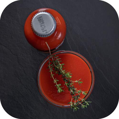 Bouteille en verre de jus de tomate de couleur rouge 25 cl de haut verre -  Juste le Choix du Fruit