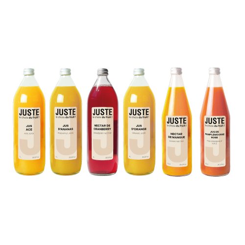 Bouteilles 1L assortiment de jus ACE, ananas, cranberry, orange, pamplemousse rose, nectar de mangue et cranberry