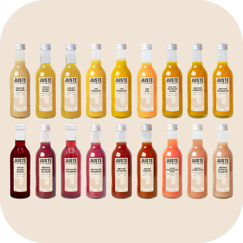 Bouteilles en verre 25cl de jus et nectars de fruits, gamme complète, embouteillés en France - Juste le Choix du Fruit