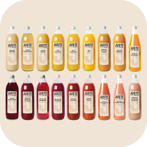 Bouteilles en verre 1L et 75cl de jus et nectars de fruits, gamme complète, fabriqués en France - Juste le Choix du Fruit